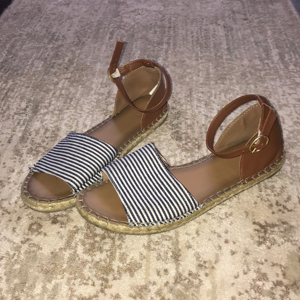 Blue and White Striped Espadrille Sandals